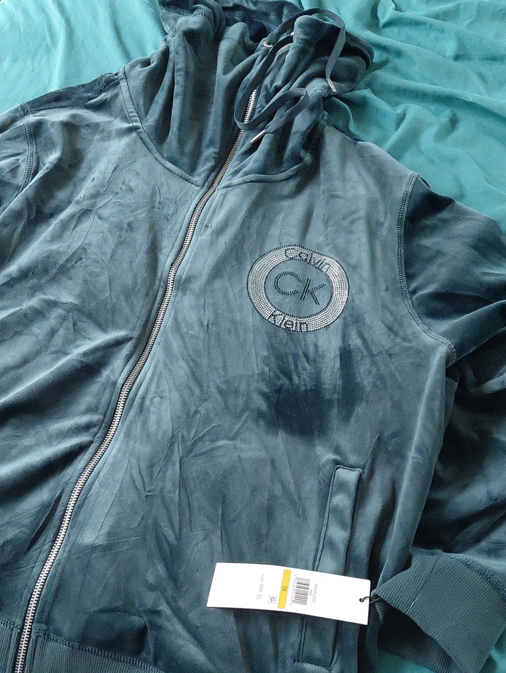 Calvin Klein Teal Velour Zip-Up Hoodie